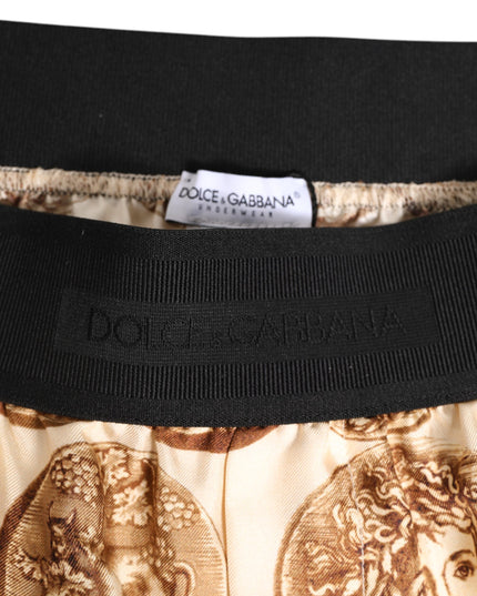 Dolce & Gabbana Brown Ancient Coin Print Silk Shorts Swimwear