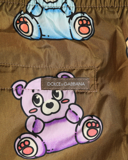 Dolce & Gabbana Brown Multicolor Teddy Bear Men Shorts Swimwear