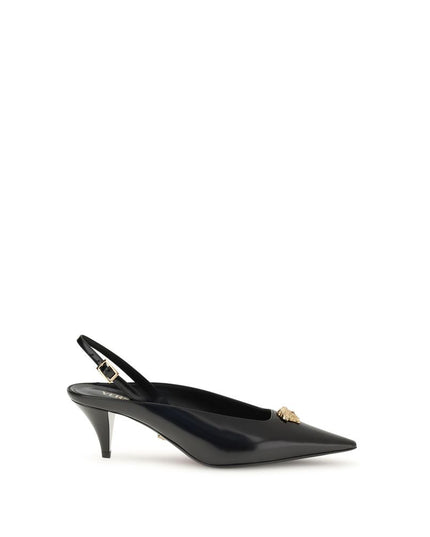 Versace Black Leather Mid Heel Pumps