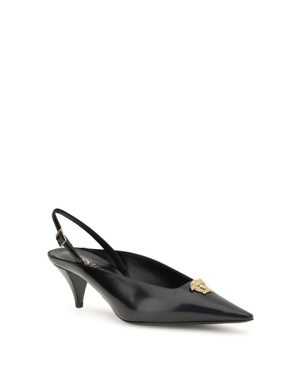 Versace Black Leather Mid Heel Pumps