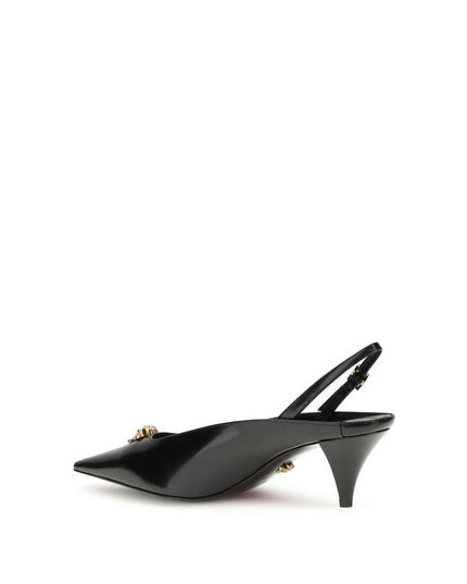 Versace Black Leather Mid Heel Pumps