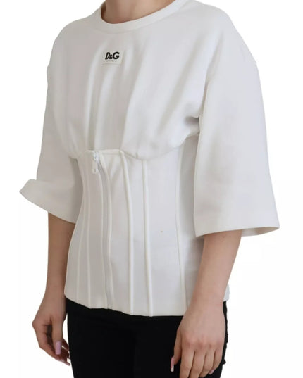 Dolce & Gabbana White Cotton Corset Stretch Top  T-shirt