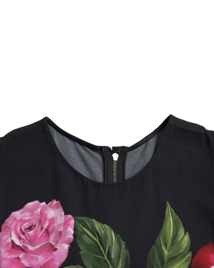 Dolce & Gabbana Black Floral Viscose Round Neck Tank Top