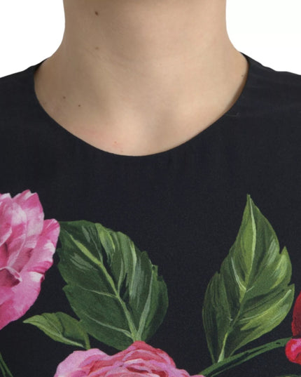 Dolce & Gabbana Black Floral Viscose Round Neck Tank Top