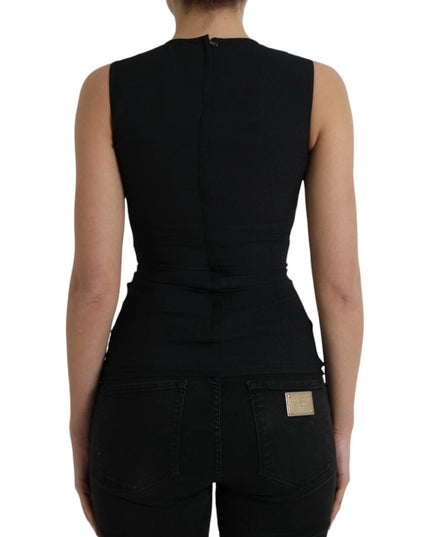 Dolce & Gabbana Black Floral Viscose Round Neck Tank Top