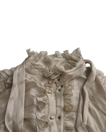 Dolce & Gabbana Gold Ascot Collar Ruffles Blouse Top