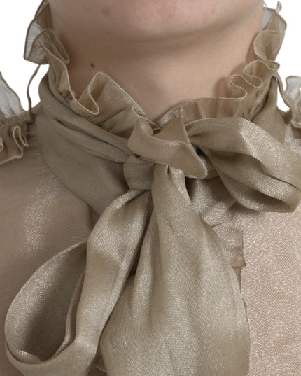 Dolce & Gabbana Gold Ascot Collar Ruffles Blouse Top