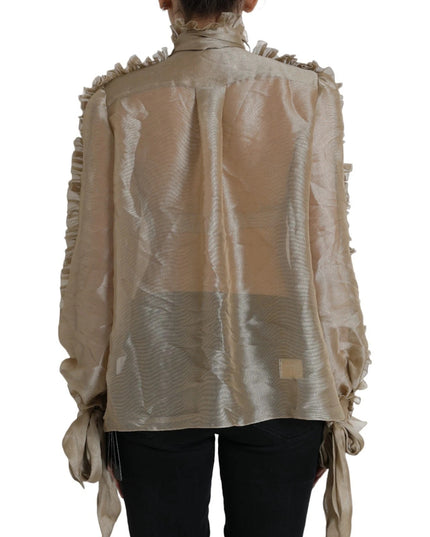 Dolce & Gabbana Gold Ascot Collar Ruffles Blouse Top