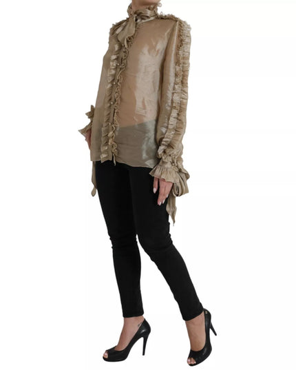 Dolce & Gabbana Gold Ascot Collar Ruffles Blouse Top
