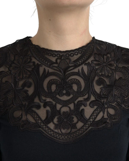 Dolce & Gabbana Black Silk Lace Trim Long Sleeves Blouse Top