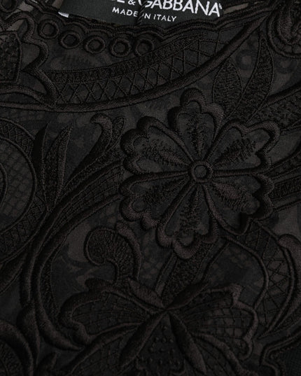 Dolce & Gabbana Black Silk Lace Trim Long Sleeves Blouse Top