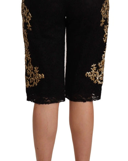 Dolce & Gabbana Black Lace Gold Baroque SPECIAL PIECE Shorts