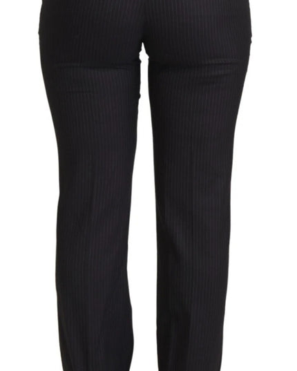 Dolce & Gabbana Black Stripes Mid Waist Trouser Pants