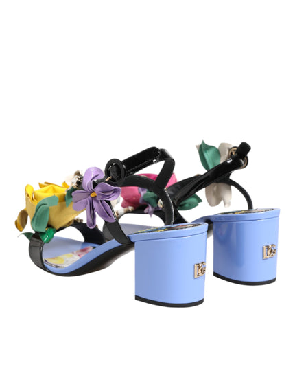 Dolce & Gabbana Multicolor Floral Appliqué Crystal Sandal Shoes