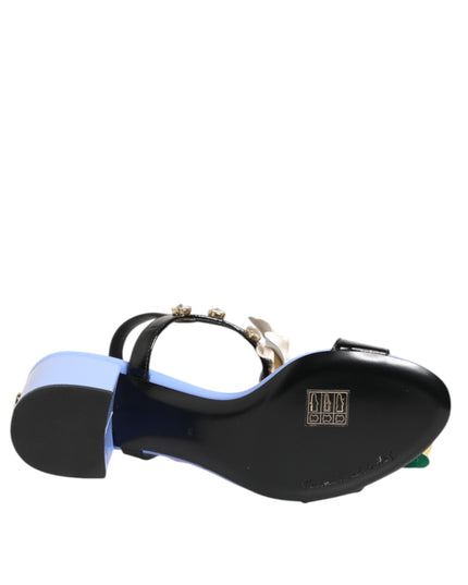 Dolce & Gabbana Multicolor Floral Appliqué Crystal Sandal Shoes