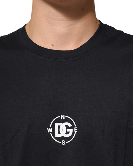 Dolce & Gabbana Black Logo Compass Cotton Crew Neck T-shirt