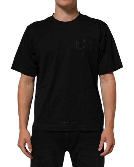Dolce & Gabbana Black Logo Patch Cotton Men Crew Neck T-shirt
