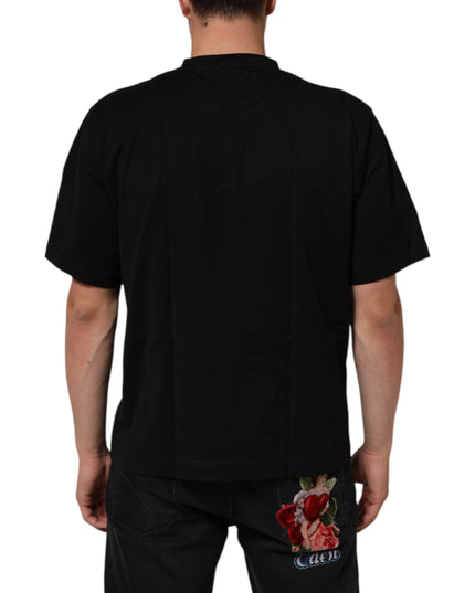 Dolce & Gabbana Black Logo Patch Cotton Men Crew Neck T-shirt