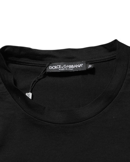 Dolce & Gabbana Black Logo Patch Cotton Men Crew Neck T-shirt