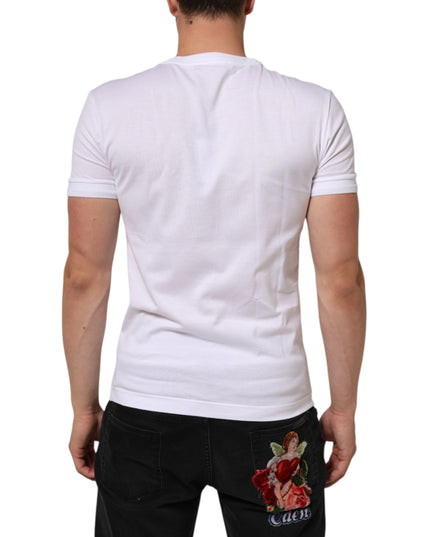 Dolce & Gabbana White Cotton Logo Patch Crew Neck  T-shirt