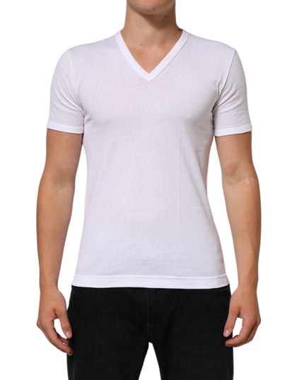Dolce & Gabbana White Cotton V-Neck Short Sleeves T-shirt