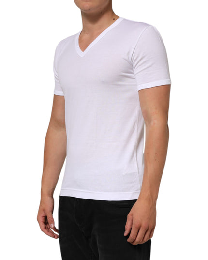 Dolce & Gabbana White Cotton V-Neck Short Sleeves T-shirt