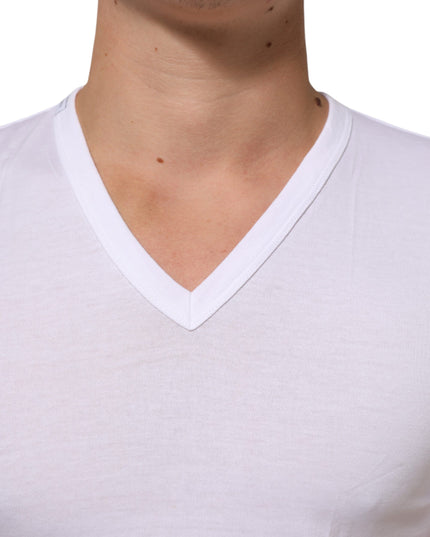 Dolce & Gabbana White Cotton V-Neck Short Sleeves T-shirt