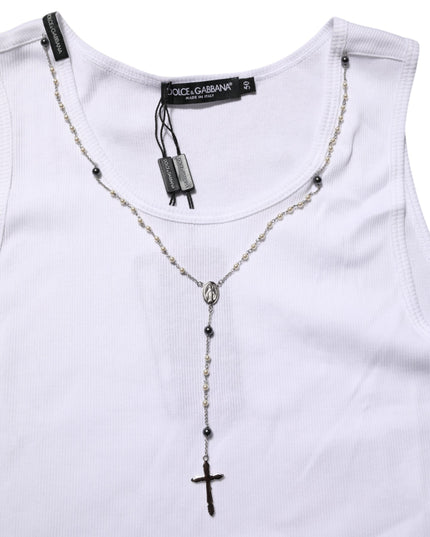 Dolce & Gabbana White Cotton Chain Necklace Tank Top T-shirt