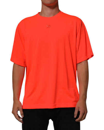 Dolce & Gabbana Neon Orange Polyester Men Crew Neck T-shirt