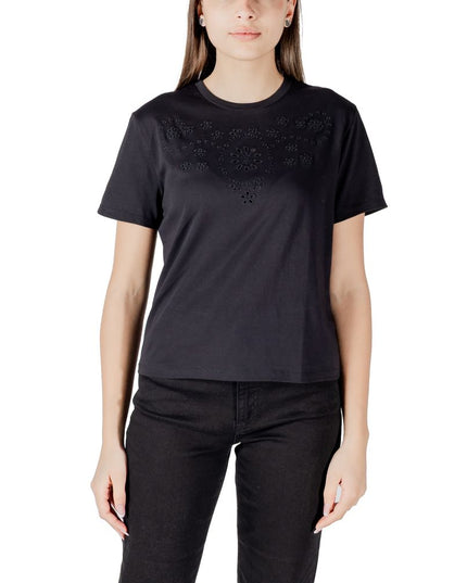 Jacqueline De Yong Black Cotton T-Shirt