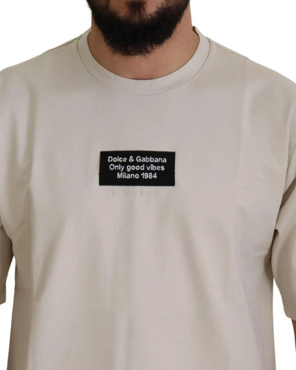 Dolce & Gabbana Ivory Cotton Ivory Printed Crewneck