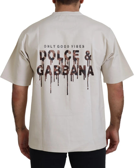 Dolce & Gabbana Ivory Cotton Ivory Printed Crewneck