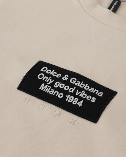 Dolce & Gabbana Ivory Cotton Ivory Printed Crewneck
