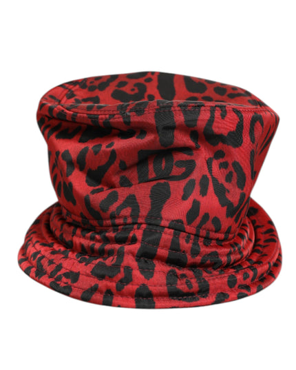 Dolce & Gabbana Red Black Nylon Leopard Print Bucket Men Cap Hat