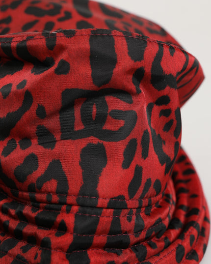 Dolce & Gabbana Red Black Nylon Leopard Print Bucket Men Cap Hat