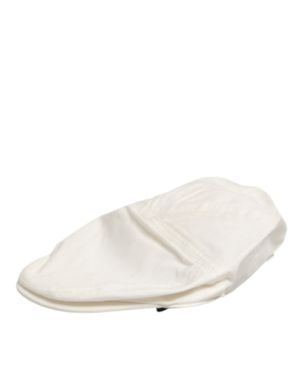 Dolce & Gabbana White Cotton Blend Leather Trim Flat Men Cap Hat