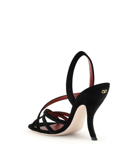 Valentino Garavani Black Velvet Stiletto Heel Sandals