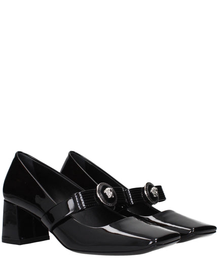 Versace Black Leather Mid Heel Pumps