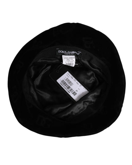 Dolce & Gabbana Black Cotton Suede Bucket Logo Capello Hat