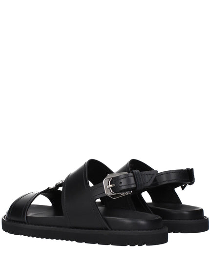 Versace Black Leather Flat Sandals