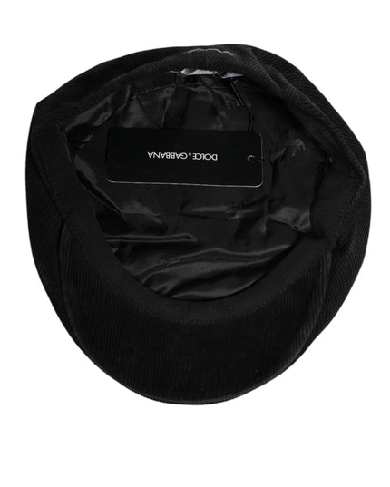 Dolce & Gabbana Black Cotton DG Logo Newsboy Cloth Capello Hat