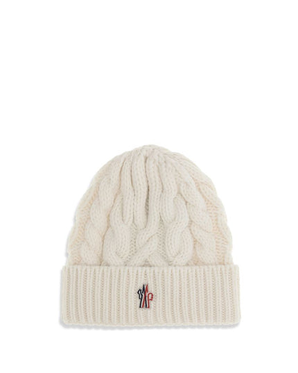 Moncler Grenoble White Fleece Wool Beanie