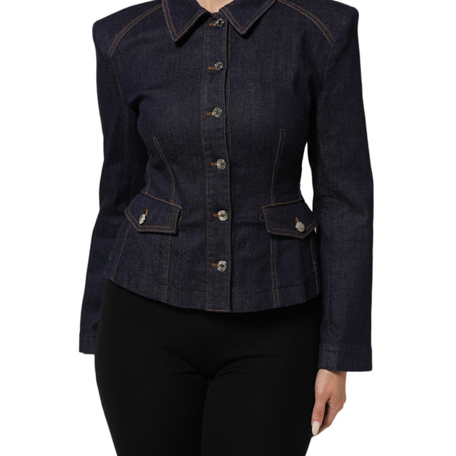 Dolce & Gabbana Dark Blue Cotton Collared Denim Coat Jacket