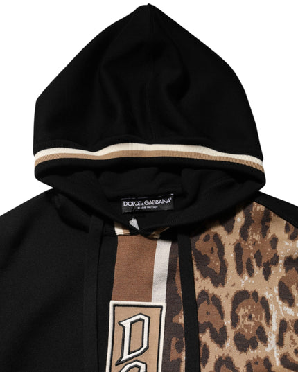 Dolce & Gabbana Black Leopard Logo Hooded Sweatshirt Sweater