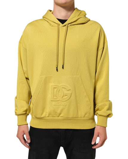 Dolce & Gabbana Yellow Logo Cotton Hooded Sweatshirt Sweater