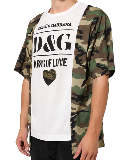 Dolce & Gabbana White Logo Camouflage Crew Neck Men T-shirt