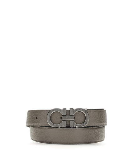 Ferragamo Gray Calf Leather Bos Taurus Belt