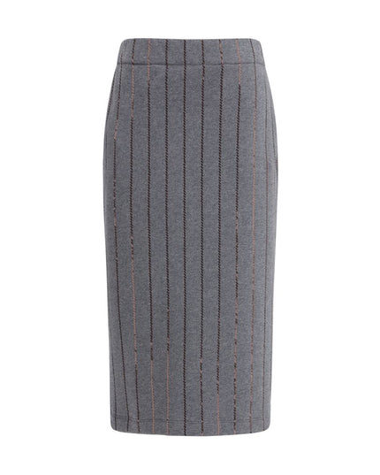 Brunello Cucinelli Gray Polyester Midi Skirt