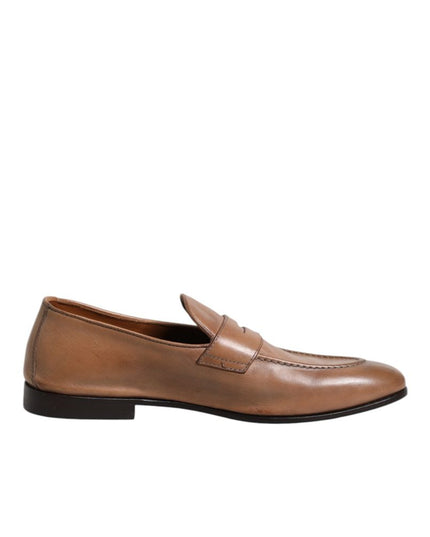 Brunello Cucinelli Brown Leather Slip-On Loafers
