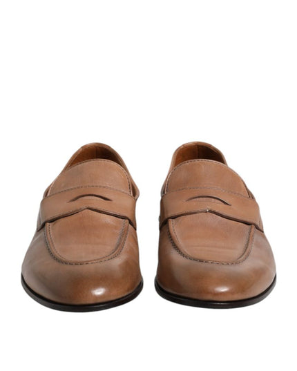 Brunello Cucinelli Brown Leather Slip-On Loafers